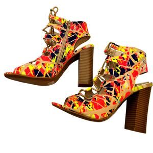 Bamboo Women's Shoes 8 Multicolor Open Toe Lace Up Sandel Ankle Boots Booties